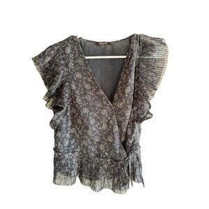 Madewell Flutter-Sleeve Wrap Top in Floral Black Size Small